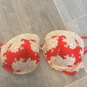 Red and Cream Lace Bra
